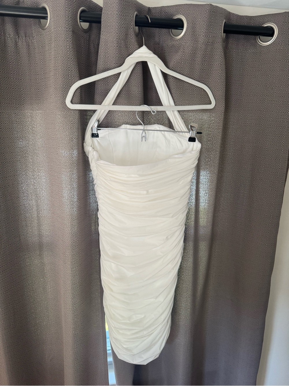 White Halter Ruched Mini Dress - Picture 3 of 3
